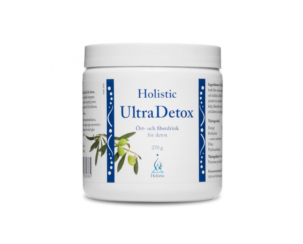 UltraDetox Holistic.  UltraDetox er et kosttilskudd i form av en urte- og fiberdrikke for avgiftning. Den består av en helt naturlig blanding av 35 urter som støtter kroppen. 