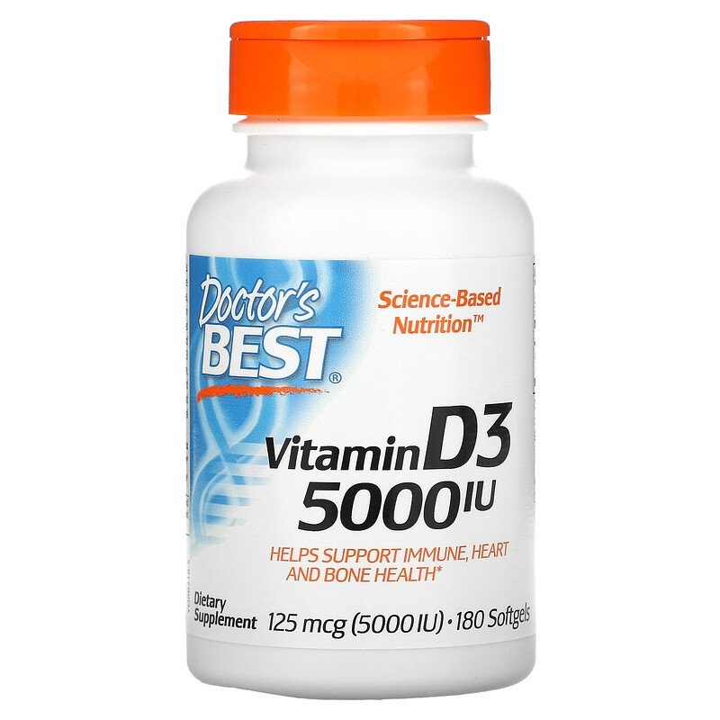 Doctors Best vitamin D3 har en styrke på 5000 IU ELLER  (125 MCG.)  180  softgel.