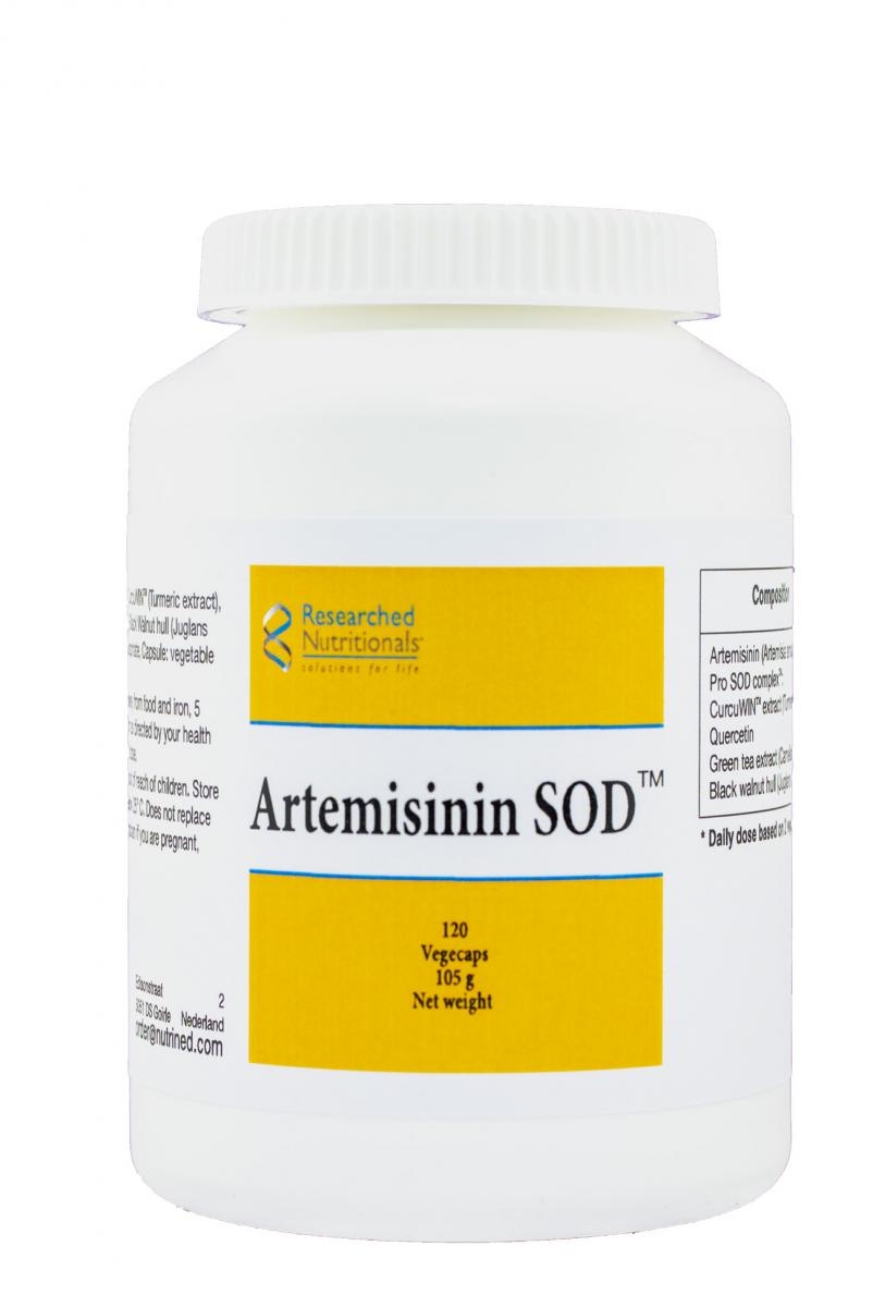Artemisinin SOD 120 vegetabilske kapsler.  Anbefalt dagsdose er 2 kapsler.