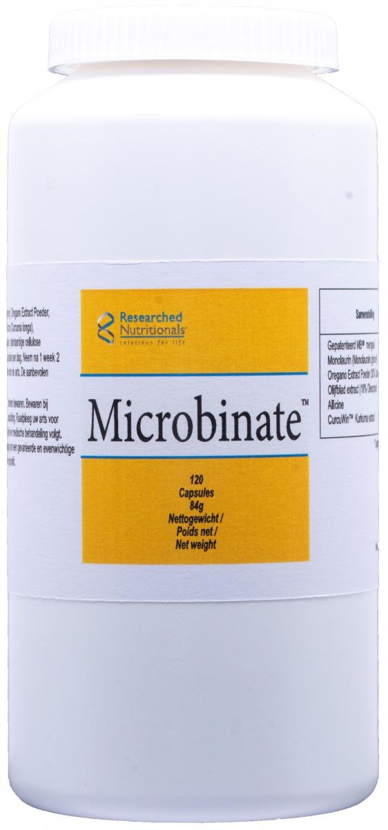MICROBINATE , er designet for å fremme kroppens sunne respons på mikrobielle utfordringer, internt og eksternt. Hver boks innholder 120 vegetabilske kapsler.