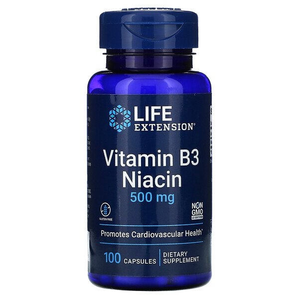 NIACIN 500 MG FRA LIFE EXTENSION.  100 KAPSLER.